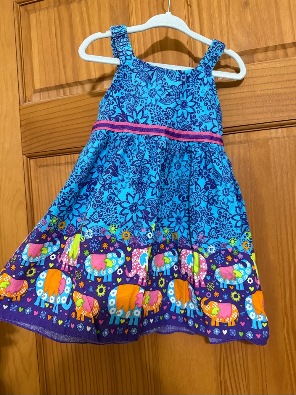 Youngland Girls' Blue Floral & Elephant Print Sundress 3t